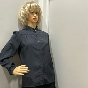 Women’s Long Sleeve High Collared Button Up Black Blouse. Size M